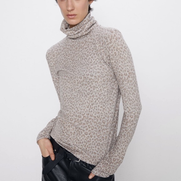 NWT Zara Soft Touch Leopard Print Turtleneck Shirt - Picture 2 of 9
